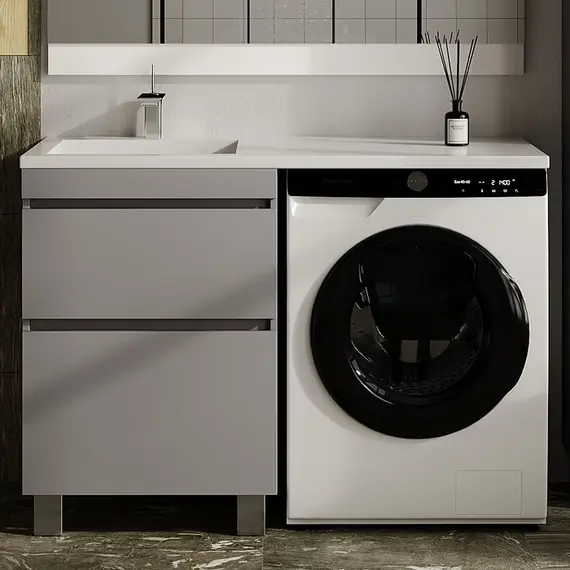 ТУМБА НАПОЛЬНАЯ STYLE LINE "ДАЛЛАС ЛЕОН 120", 2 ЯЩИКА, ЛЮКС СЕРАЯ, PLUS