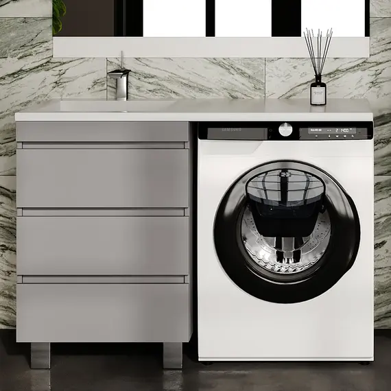 ТУМБА НАПОЛЬНАЯ STYLE LINE "ДАЛЛАС ЛЕОН 120" 3 ЯЩИКА, ЛЮКС СЕРАЯ, PLUS