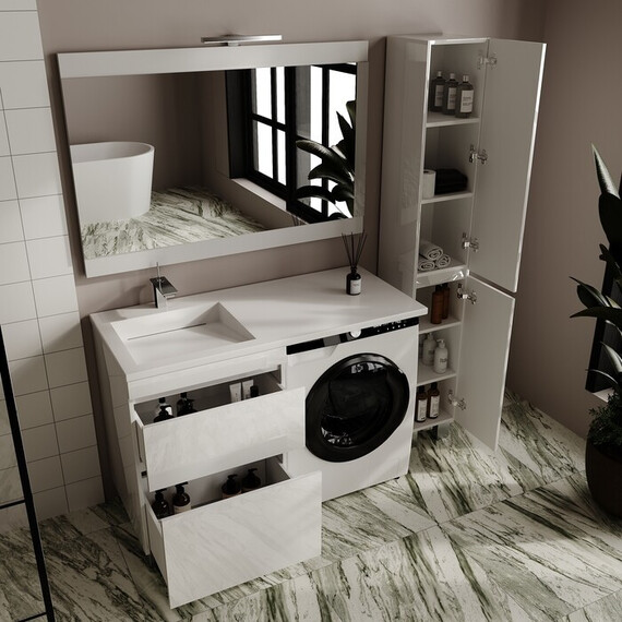 ТУМБА НАПОЛЬНАЯ STYLE LINE "ДАЛЛАС ЛЕОН 120", 2 ЯЩИКА, ЛЮКС БЕЛАЯ, PLUS