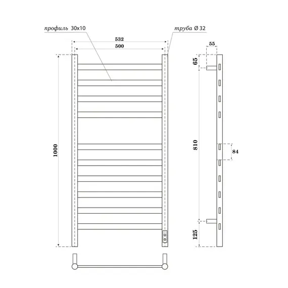 ПОЛОТЕНЦЕСУШИТЕЛЬ ЭЛЕКТРИЧЕСКИЙ POINT СЕЛЕНА PN16850W П10 500X1000, ДИММЕР СПРАВА, БЕЛЫЙ