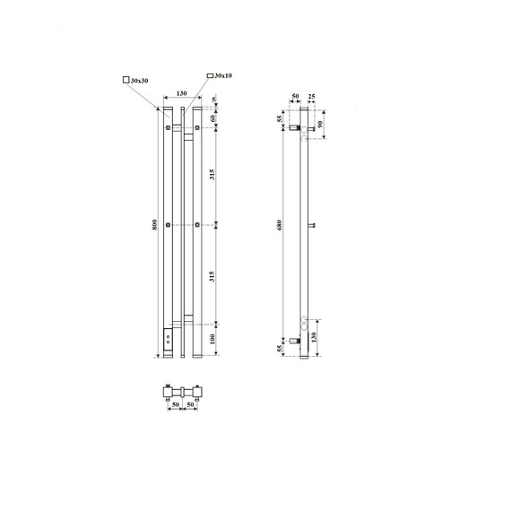 ПОЛОТЕНЦЕСУШИТЕЛЬ ЭЛЕКТРИЧЕСКИЙ POINT ФРЕЯ PN20718B П2 100X800 ДИММЕР СЛЕВА, ЧЕРНЫЙ