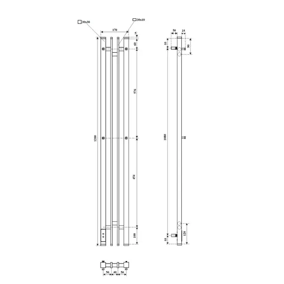 ПОЛОТЕНЦЕСУШИТЕЛЬ ЭЛЕКТРИЧЕСКИЙ POINT ФРЕЯ PN20722B П2 140X1200 ДИММЕР СЛЕВА, ЧЕРНЫЙ