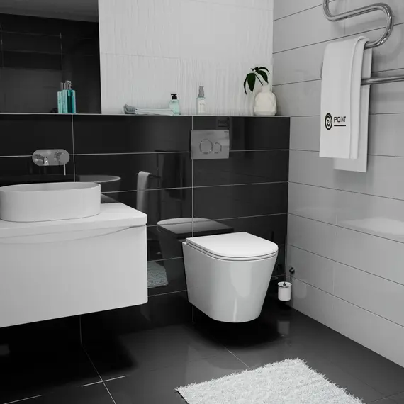 УНИТАЗ ПОДВЕСНОЙ POINT ВИКТОРИЯ БЕЗОБОДКОВЫЙ, БЕЛЫЙ, СИДЕНЬЕ ДЮРОПЛАСТ МИКРОЛИФТ БЫСТРОСЪЕМНОЕ