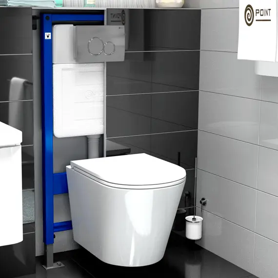 УНИТАЗ ПОДВЕСНОЙ POINT ВИКТОРИЯ БЕЗОБОДКОВЫЙ, БЕЛЫЙ, СИДЕНЬЕ ДЮРОПЛАСТ МИКРОЛИФТ БЫСТРОСЪЕМНОЕ