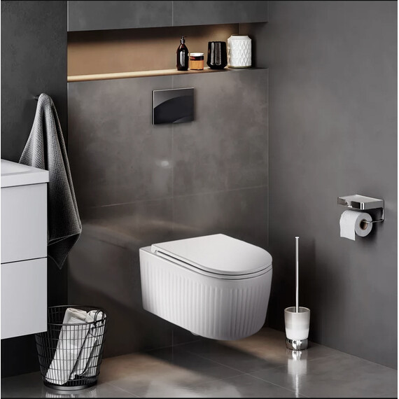 УНИТАЗ ПОДВЕСНОЙ POINT ДЕМЕТРА БЕЗОБОДКОВЫЙ, БЕЛЫЙ, СИДЕНЬЕ ДЮРОПЛАСТ МИКРОЛИФТ БЫСТРОСЪЕМНОЕ