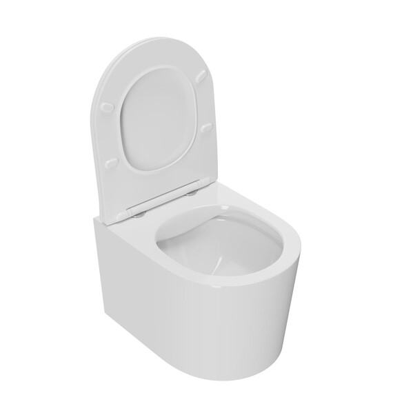 УНИТАЗ ПОДВЕСНОЙ POINT ВЕСТА БЕЗОБОДКОВЫЙ, БЕЛЫЙ, СИДЕНЬЕ ДЮРОПЛАСТ МИКРОЛИФТ БЫСТРОСЪЕМНОЕ
