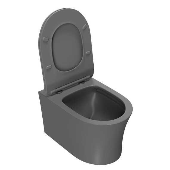 УНИТАЗ ПОДВЕСНОЙ POINT ВЕГА БЕЗОБОДКОВЫЙ, СЕРЫЙ МАТОВЫЙ, СИДЕНЬЕ ДЮРОПЛАСТ МИКРОЛИФТ БЫСТРОСЪЕМНОЕ