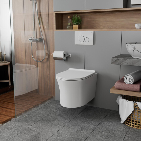 УНИТАЗ ПОДВЕСНОЙ POINT ВЕГА БЕЗОБОДКОВЫЙ, БЕЛЫЙ, СИДЕНЬЕ ДЮРОПЛАСТ МИКРОЛИФТ БЫСТРОСЪЕМНОЕ