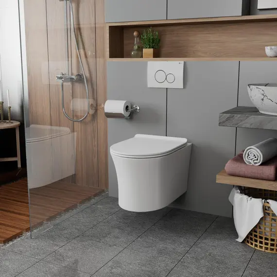 УНИТАЗ ПОДВЕСНОЙ POINT ВЕГА БЕЗОБОДКОВЫЙ, БЕЛЫЙ, СИДЕНЬЕ ДЮРОПЛАСТ МИКРОЛИФТ БЫСТРОСЪЕМНОЕ