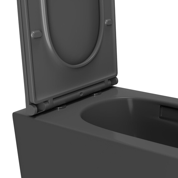 УНИТАЗ ПОДВЕСНОЙ POINT МЕРКУРИЙ БЕЗОБОДКОВЫЙ, СЕРЫЙ МАТОВЫЙ, СИДЕНЬЕ ДЮРОПЛАСТ МИКРОЛИФТ БЫСТРОСЪЕМНОЕ