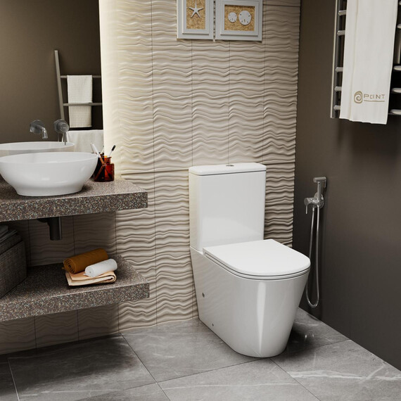УНИТАЗ-КОМПАКТ POINT ВИКТОРИЯ БЕЗОБОДКОВЫЙ, БЕЛЫЙ, СИДЕНЬЕ ДЮРОПЛАСТ МИКРОЛИФТ БЫСТРОСЪЕМНОЕ