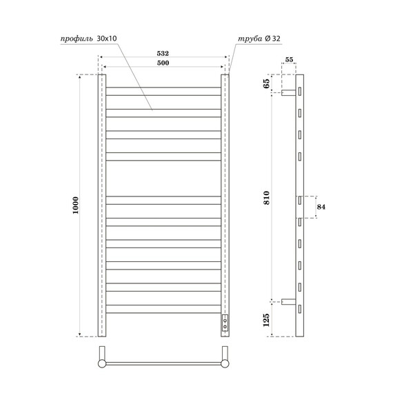 ПОЛОТЕНЦЕСУШИТЕЛЬ ЭЛЕКТРИЧЕСКИЙ POINT СЕЛЕНА PN16850W П10 500X1000, ДИММЕР СПРАВА, БЕЛЫЙ