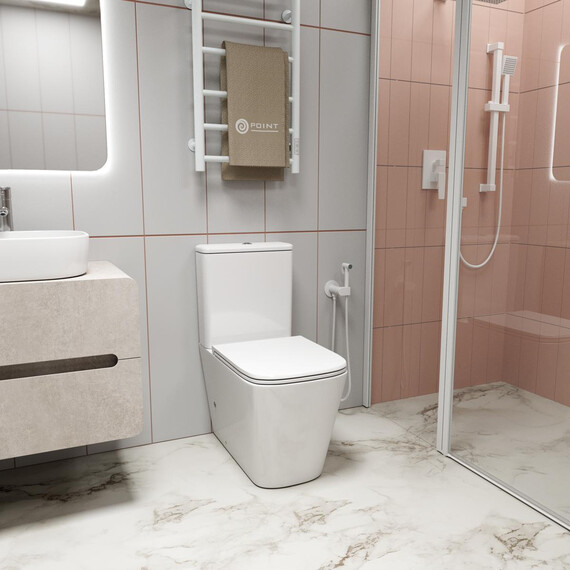 УНИТАЗ-КОМПАКТ POINT НИКА БЕЗОБОДКОВЫЙ, БЕЛЫЙ, СИДЕНЬЕ ДЮРОПЛАСТ МИКРОЛИФТ БЫСТРОСЪЕМНОЕ