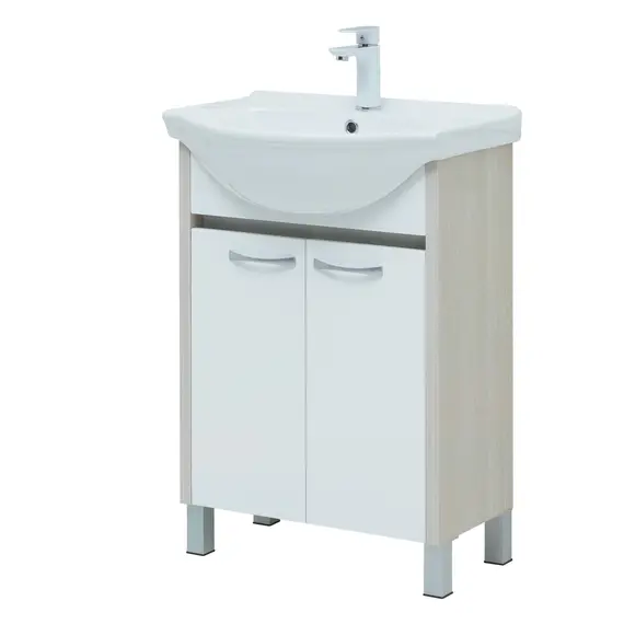 ТУМБА ПОД РАКОВИНУ AQUANET ДОННА 60 БЕЛЫЙ ДУБ/БЕЛЫЙ (2 ДВЕРЦЫ)