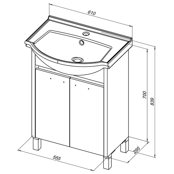 ТУМБА ПОД РАКОВИНУ AQUANET ДОННА 60 БЕЛЫЙ ДУБ/БЕЛЫЙ (2 ДВЕРЦЫ)