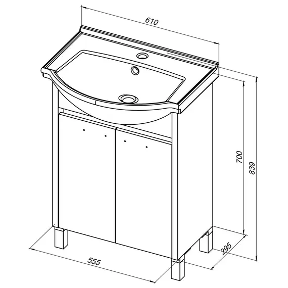 ТУМБА ПОД РАКОВИНУ AQUANET ДОННА 60 БЕЛЫЙ ДУБ/БЕЛЫЙ (2 ДВЕРЦЫ)