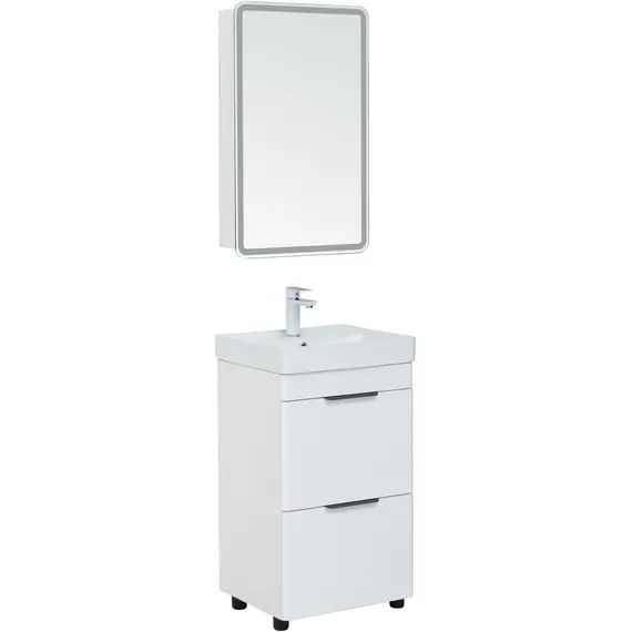 ТУМБА ПОД РАКОВИНУ AQUANET ИРИС NEW 50 БЕЛЫЙ ГЛЯНЕЦ (2 ЯЩИКА, НОЖКИ)