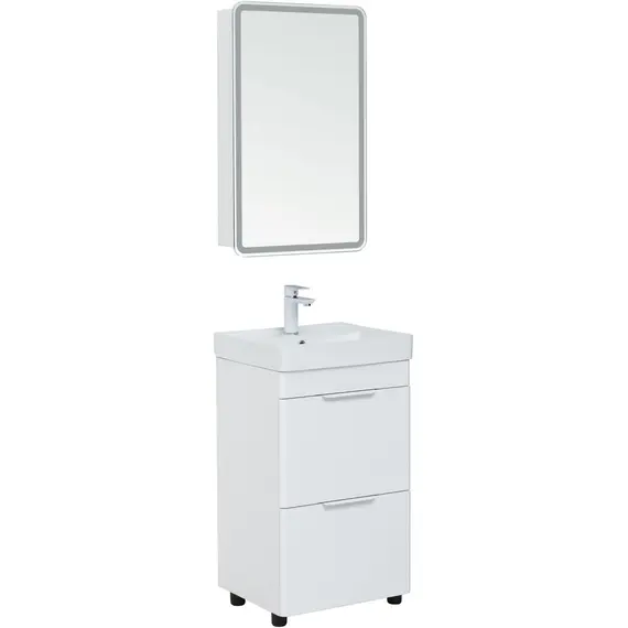 ТУМБА ПОД РАКОВИНУ AQUANET ИРИС NEW 50 БЕЛЫЙ ГЛЯНЕЦ (2 ЯЩИКА, НОЖКИ)