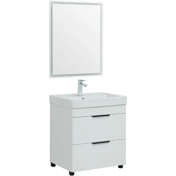 ТУМБА ПОД РАКОВИНУ AQUANET ИРИС NEW 60 БЕЛЫЙ ГЛЯНЕЦ (2 ЯЩИКА, НОЖКИ)