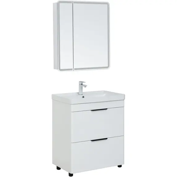 ТУМБА ПОД РАКОВИНУ AQUANET ИРИС NEW 70 БЕЛЫЙ ГЛЯНЕЦ (2 ЯЩИКА, НОЖКИ)