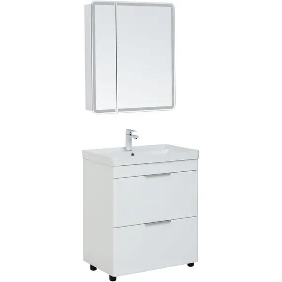 ТУМБА ПОД РАКОВИНУ AQUANET ИРИС NEW 70 БЕЛЫЙ ГЛЯНЕЦ (2 ЯЩИКА, НОЖКИ)