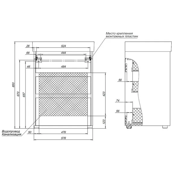 ТУМБА ПОД РАКОВИНУ AQUANET NOVA LITE 60 ДУБ РОШЕЛЬЕ (3 ЯЩИКА)