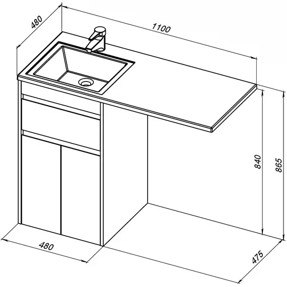 ТУМБА ПОД РАКОВИНУ AQUANET ТОКИО 48 БЕЛЫЙ (НАПОЛЬНАЯ, 1 ЯЩИК, 2 ДВЕРЦЫ)