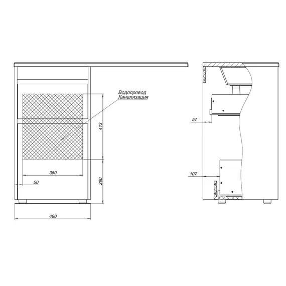 ТУМБА ПОД РАКОВИНУ AQUANET ТОКИО 48 ДУБ ВЕЛЛИНГТОН (НАПОЛЬНАЯ 2 ЯЩИКА)