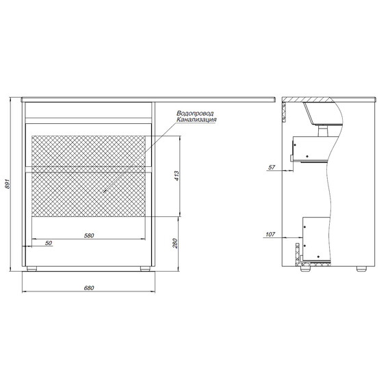 ТУМБА ПОД РАКОВИНУ AQUANET ТОКИО 68 ДУБ ВЕЛЛИНГТОН (НАПОЛЬНАЯ 2 ЯЩИКА)