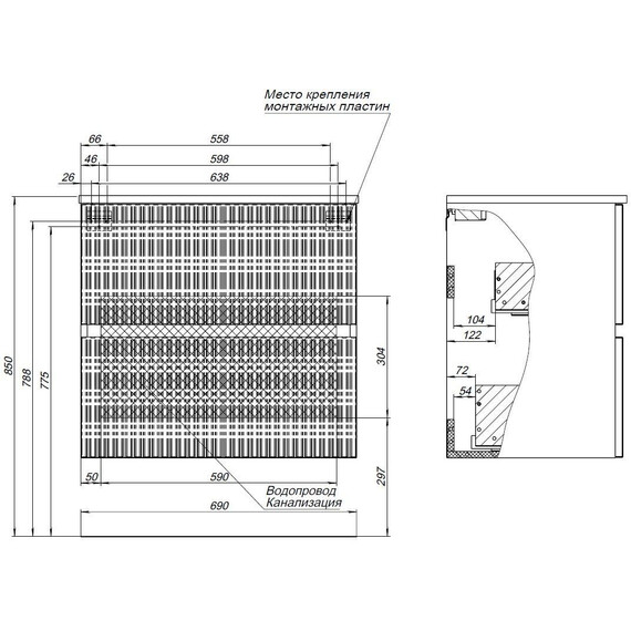 ТУМБА ПОД РАКОВИНУ AQUANET ДЖЕЙН 70 МАРЕНГО