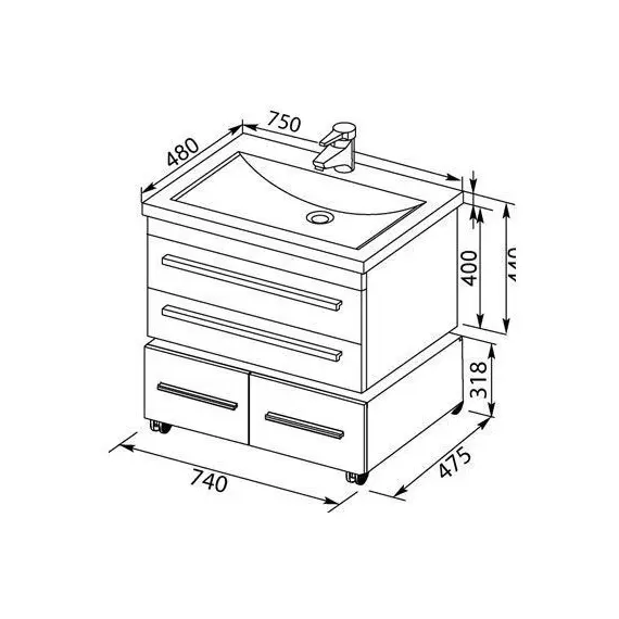 ТУМБА ПОД РАКОВИНУ AQUANET НОТА 75 БЕЛЫЙ