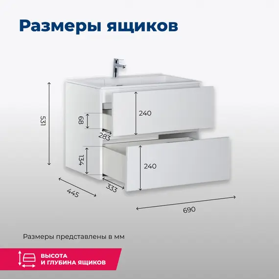 ТУМБА ПОД РАКОВИНУ AQUANET АЛВИТА 70 БЕЛЫЙ