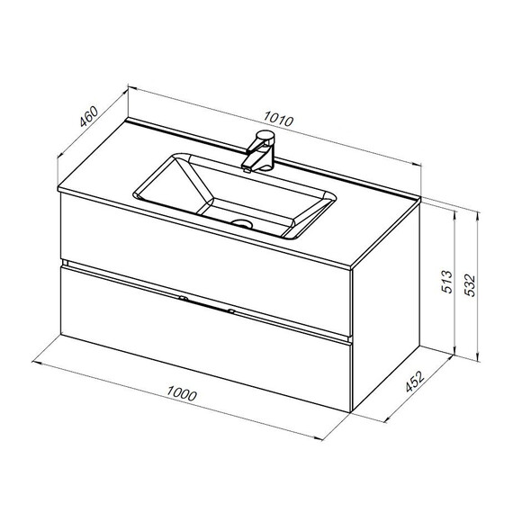 ТУМБА ПОД РАКОВИНУ AQUANET АЛВИТА NEW 100 2 ЯЩИКА, ДУБ ВЕЛЛИНГТОН ТАБАК