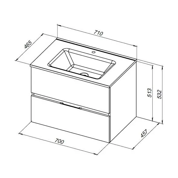 ТУМБА ПОД РАКОВИНУ AQUANET АЛВИТА NEW 70 2 ЯЩИКА, ДУБ ВЕЛЛИНГТОН ТАБАК