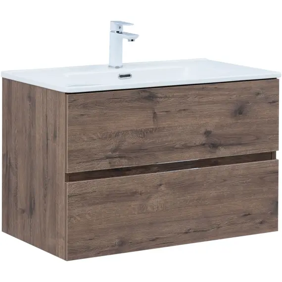 ТУМБА ПОД РАКОВИНУ AQUANET АЛВИТА NEW 80 2 ЯЩИКА, ДУБ ВЕЛЛИНГТОН ТАБАК