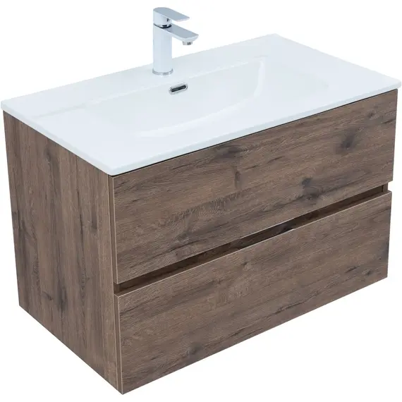 ТУМБА ПОД РАКОВИНУ AQUANET АЛВИТА NEW 80 2 ЯЩИКА, ДУБ ВЕЛЛИНГТОН ТАБАК