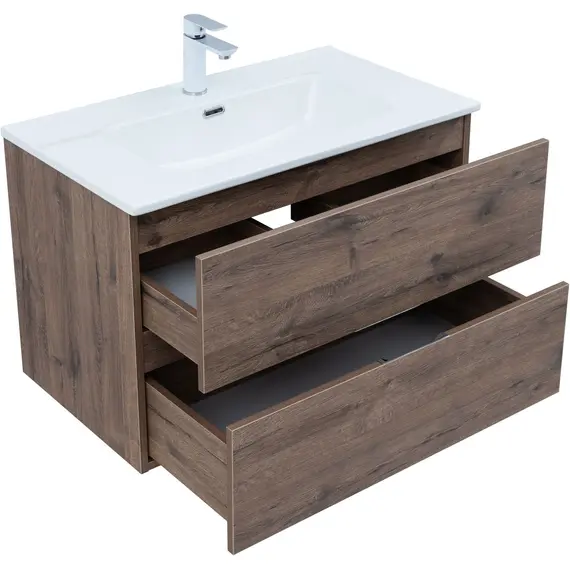 ТУМБА ПОД РАКОВИНУ AQUANET АЛВИТА NEW 80 2 ЯЩИКА, ДУБ ВЕЛЛИНГТОН ТАБАК