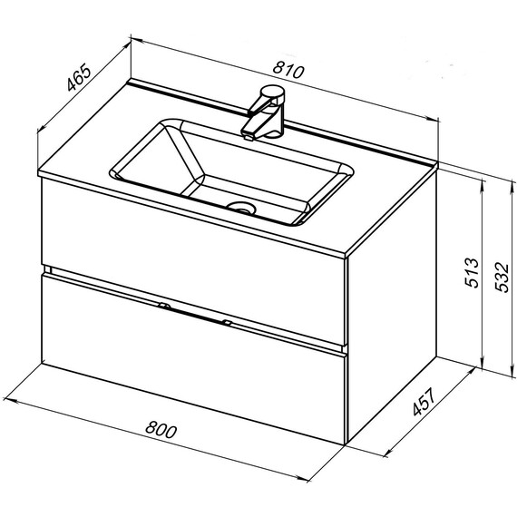 ТУМБА ПОД РАКОВИНУ AQUANET АЛВИТА NEW 80 2 ЯЩИКА, ДУБ ВЕЛЛИНГТОН ТАБАК