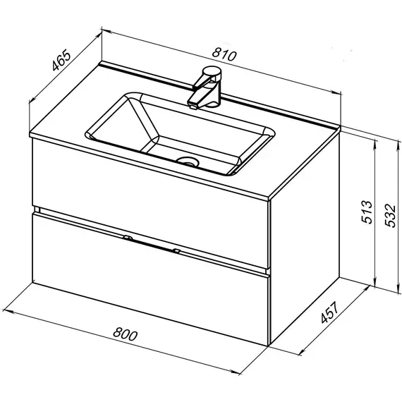 ТУМБА ПОД РАКОВИНУ AQUANET АЛВИТА NEW 80 2 ЯЩИКА, ДУБ ВЕЛЛИНГТОН ТАБАК
