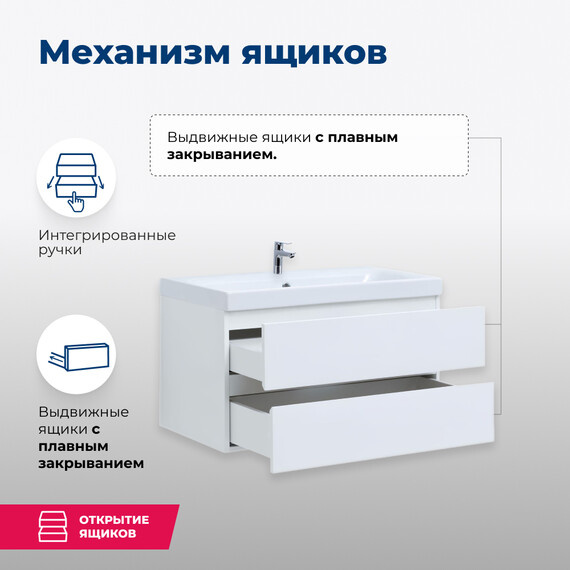 ТУМБА ПОД РАКОВИНУ AQUANET БЕРКЛИ 80 БЕЛЫЙ ГЛЯНЕЦ (2 ЯЩИКА)