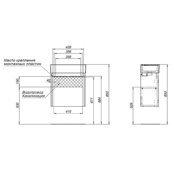 ТУМБА ПОД РАКОВИНУ AQUANET NOVA LITE 50 ДУБ РОШЕЛЬЕ (1 ДВЕРЦА)