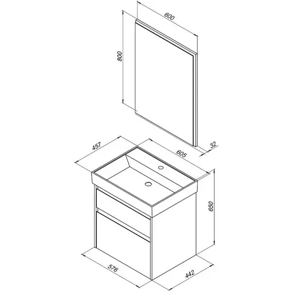 ТУМБА ПОД РАКОВИНУ AQUANET NOVA LITE 60 БЕЛЫЙ (2 ЯЩИКА)