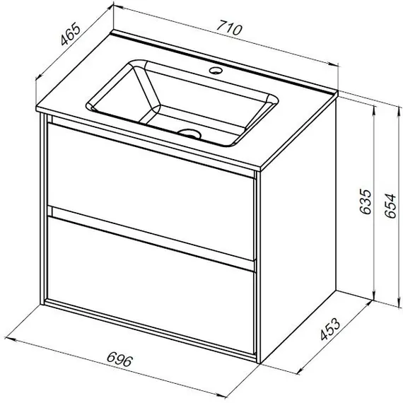 ТУМБА ПОД РАКОВИНУ AQUANET МИЛАН 70 ДУБ РУСТИКАЛЬНЫЙ