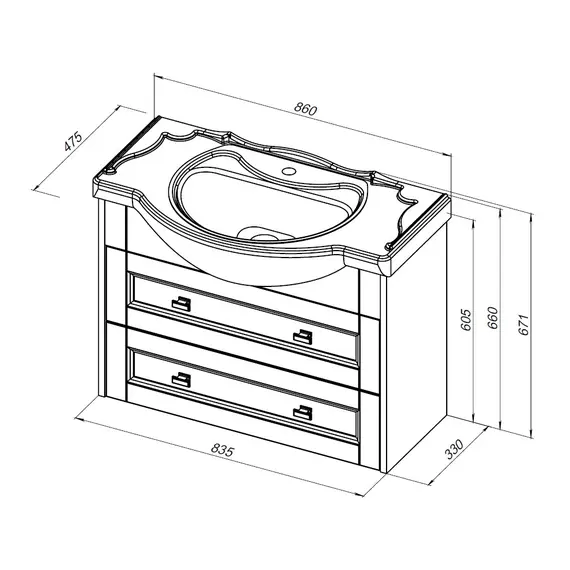 ТУМБА ПОД РАКОВИНУ AQUANET МОНТЕ 85 БЕЛЫЙ МАТОВЫЙ