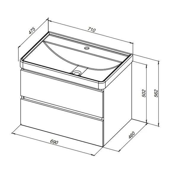 ТУМБА ПОД РАКОВИНУ AQUANET ВЕГА 70 (2 ЯЩИКА)