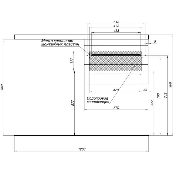 ТУМБА ПОД РАКОВИНУ AQUANET ВЕРОНА 60 БЕЛЫЙ (ПОДВЕСНАЯ 2 ЯЩИКА)