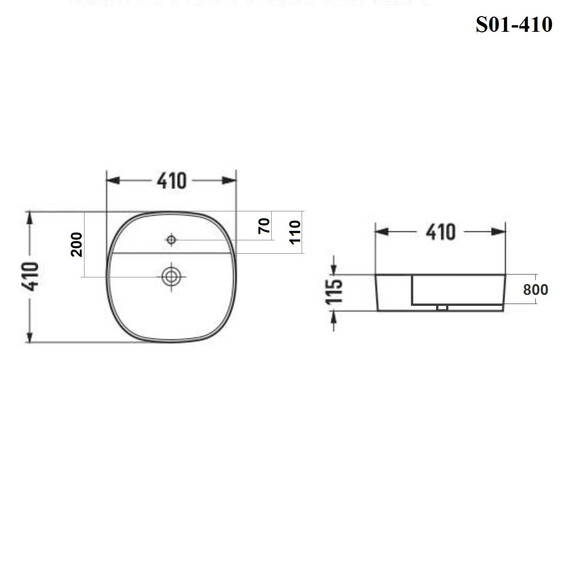 РАКОВИНА НАКЛАДНАЯ BOND S01-410 41*41*11,5СМ БЕЛАЯ С ОТВЕРСТИЕМ ПОД СМЕСИТЕЛЬ