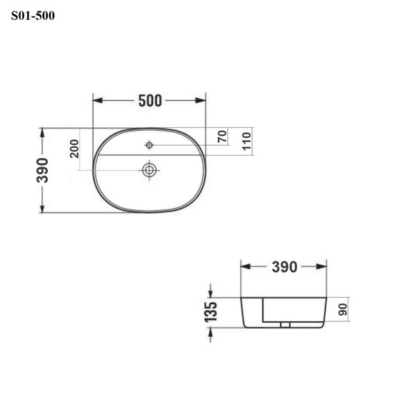 РАКОВИНА НАКЛАДНАЯ ОВАЛЬНАЯ BOND S01-500 50*39*13,5СМ БЕЛАЯ С ОТВЕРСТИЕМ ПОД СМЕСИТЕЛЬ