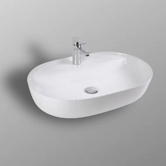 РАКОВИНА НАКЛАДНАЯ ОВАЛЬНАЯ BOND S01-600 60*40*13,5СМ БЕЛАЯ С ОТВЕРСТИЕМ ПОД СМЕСИТЕЛЬ