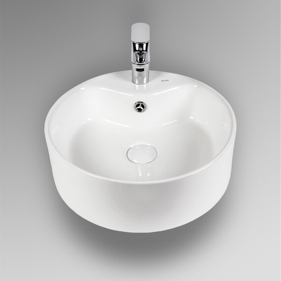 РАКОВИНА НАКЛАДНАЯ КРУГЛАЯ BOND S03-410 41*41*15СМ БЕЛАЯ С ПЕРЕЛИВОМ И ОТВЕРСТИЕМ ПОД СМЕСИТЕЛЬ